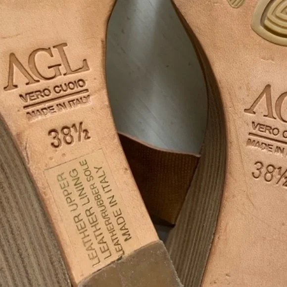 Agl Nude Patent Leather Lizard Embossed Ankle Wrap Wedge Sandal 38 1/2 - Picture 10 of 12